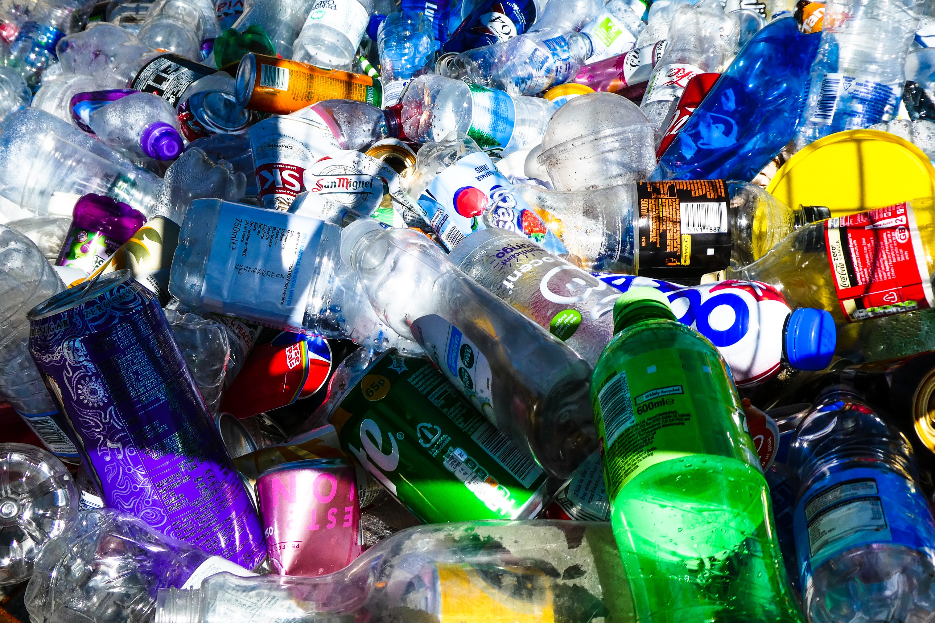 Plastic bottles in recycling bin