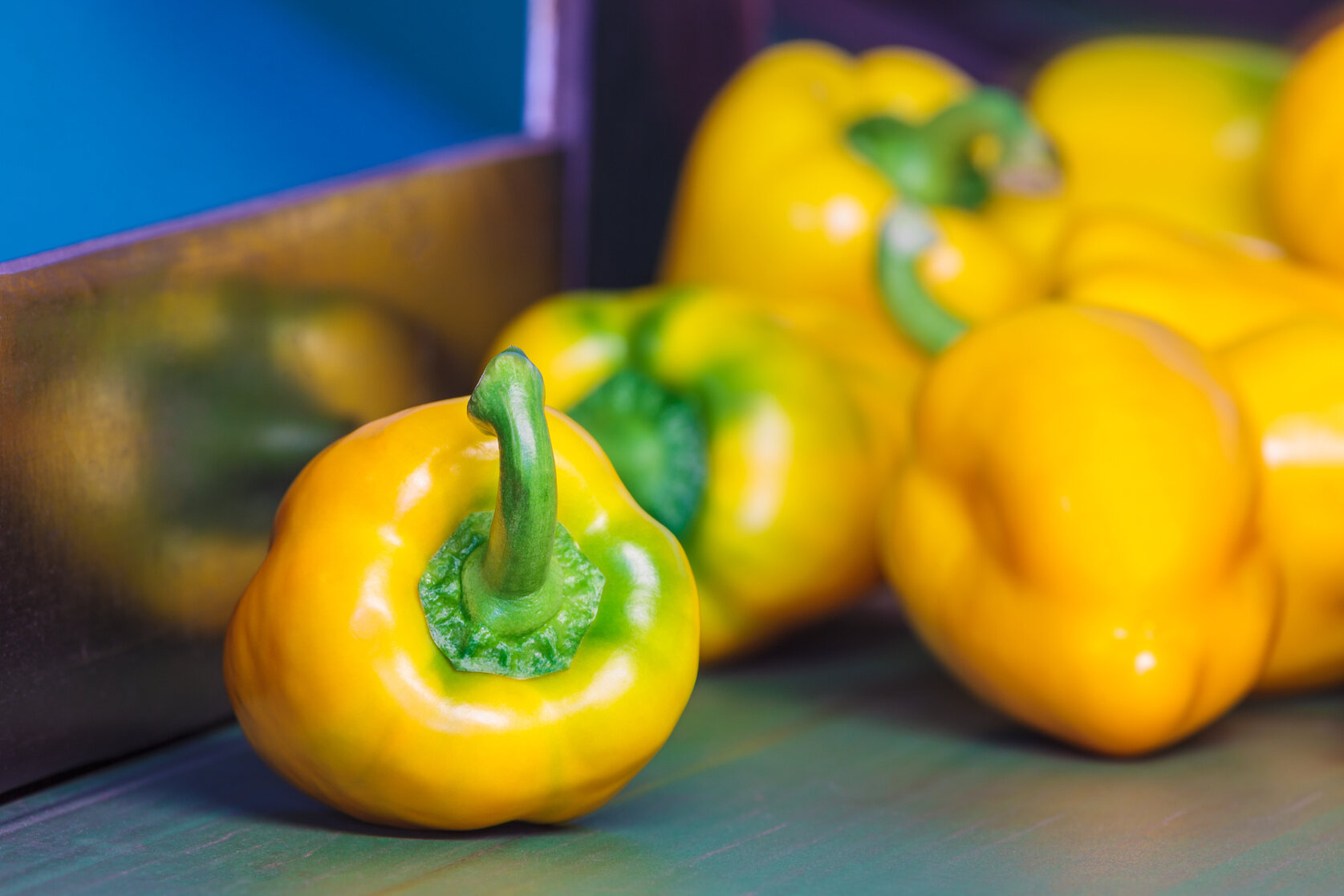 Yellow peppers on conveyor