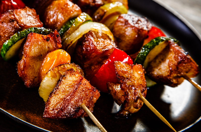 Kebab skewers on a plate